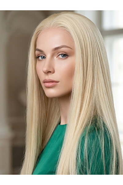SÇ PERUK Gerçek Front Lace Düz Platin Tül Peruk - 80-85cm