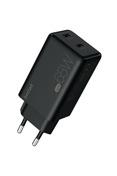 beclad Incarcator retea Beclad, 65W, GaN, Fast Charging, 2x USB-C, Black