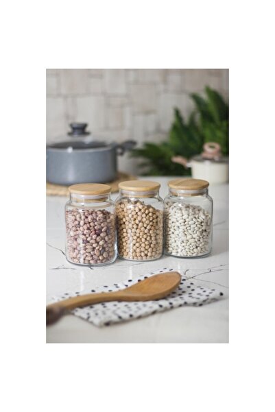 OSKA GLOBAL Set of 3 Glass Jar with Bamboo Lid & Food Storage Container 800 m...