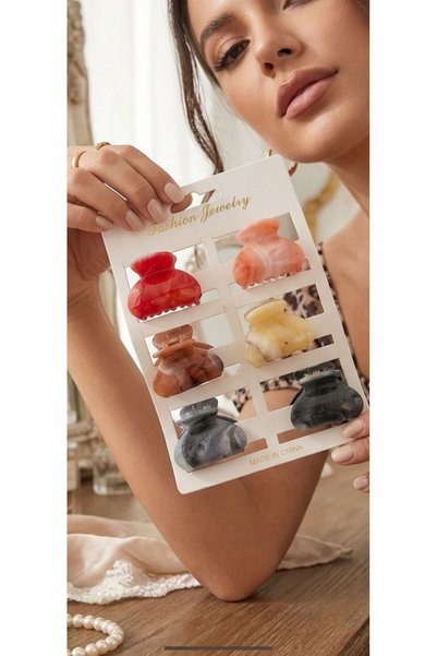 LUXENYA DESİGN Set of 6 Mini Bone Hairpin Clips Colorful Hair Clips 4 cm Daily Use