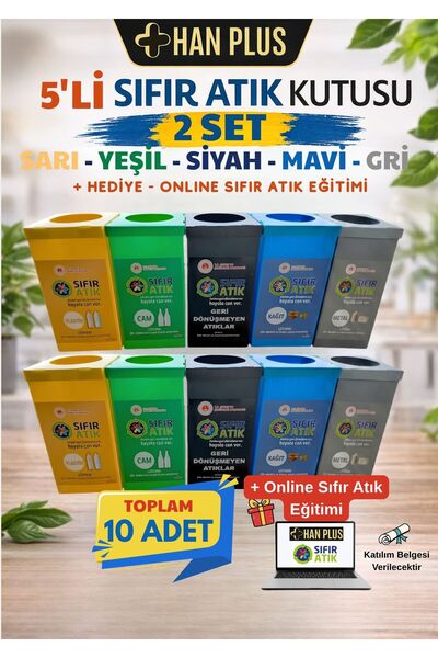 Geri Dönüşüm Kutusu Seti | ETİKETLİ | 5'li Set (2 Takım) 10 Adet - Sıfır Atık Kutusu + Ücretsiz Sıfır Atık Eğitimi
