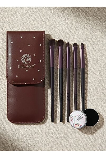 Yallabena 5-Piece Professional Eye Makeup Brush Set with Leather Pouch & Clea...