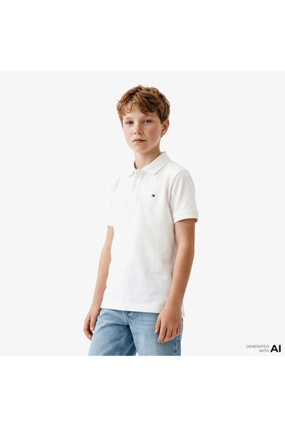 Tommy Hilfiger Essentials Çocuk Beyaz Polo Yaka T-Shirt