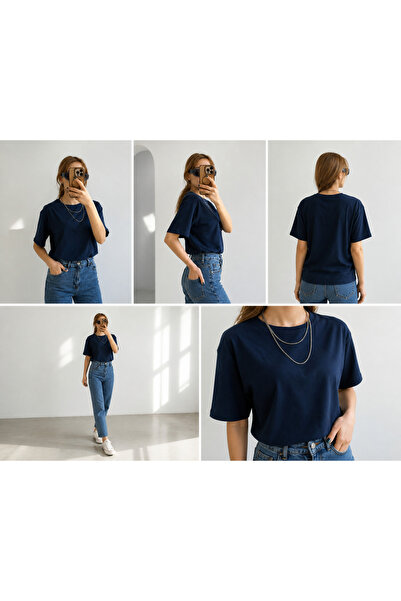 PELİNORA Basic Oversize Crew Neck T-Shirt for Women