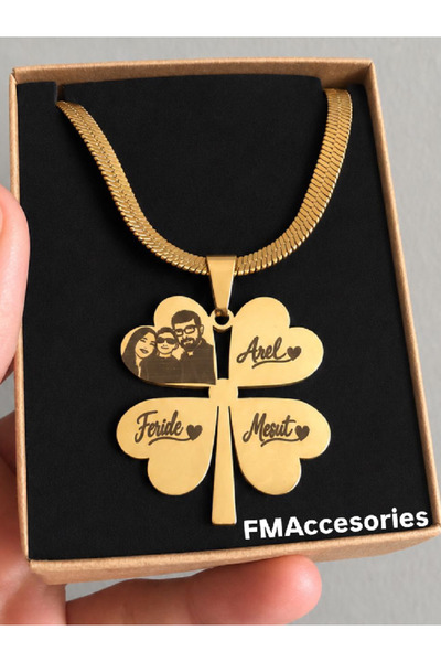 fmaccesories Çelik Yonca Kolye Fotoğraflı İtalyan Zincirli