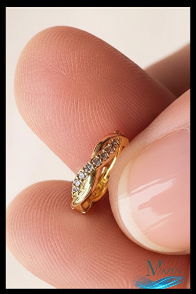 MAZEN 1 Adet Gold Renk Dalga Kıvrım Form Zirkon Taşlı Halka Küpe | 8 MM Helix...