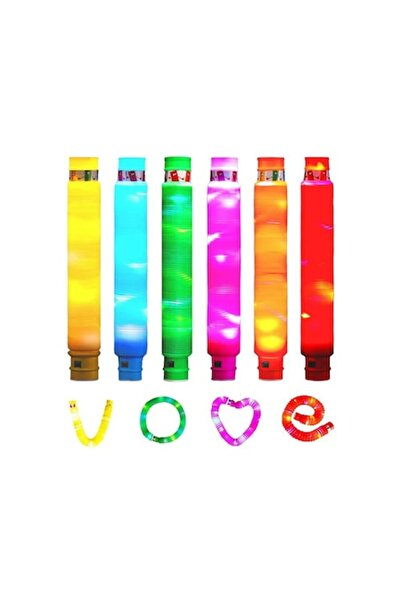 Stuniko Set de 6 jucării senzoriale antistres, tip tub Pop, cu lumini LED, fl...