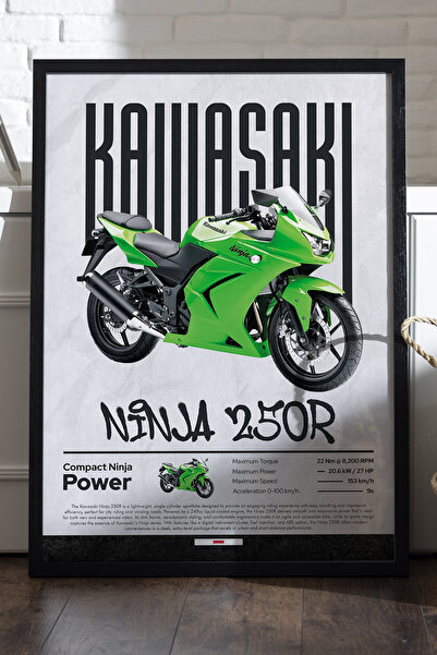 Duvarda Kawasaki Ninja 250 R poster sa crnim drvenim okvirom, dekorativna zid...