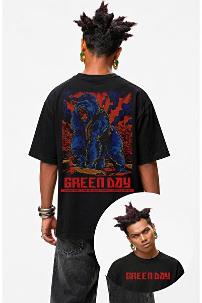 Fuddy Moda Tricou unisex oversize cu imprimeu pe spate Green Day Gorilla, cu ...