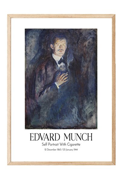 Postifull Edvard Munch - Autoportret sa cigaretom, slika u drvenom okviru, um...