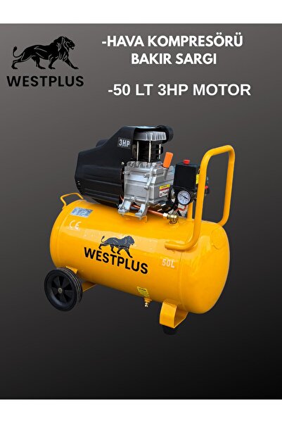 WEST PLUS Hava Kompresörü 50 Litre 3 HP 8 Bar – Bakır Sargı Güçlü Motor