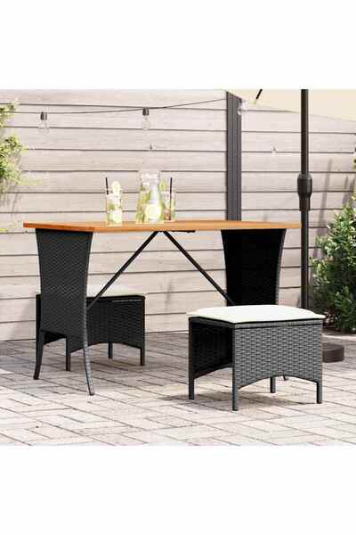 vidaxl Set mobilier de gradina cu perne, 3 piese, negru, poliratan