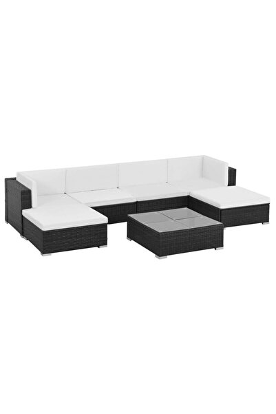 vidaxl Set mobilier de gradina cu perne, 7 piese, negru, poliratan