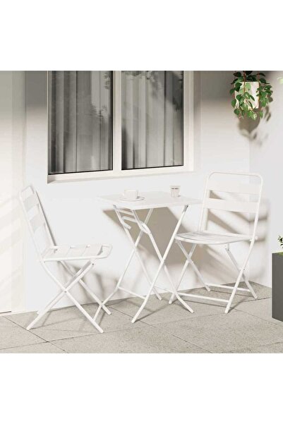 vidaxl Set Bistro de Gradina 3 pcs Alb Otel