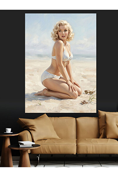 Artmeg Κλασική Γυναίκα Pin-Up που Κάθεται στην Παραλία - Διακοσμητικός Καμβάς...