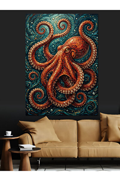 Artmeg Pânză decorativă cu artă abstractă Caracatiță uriașă portocalie - Tabl...