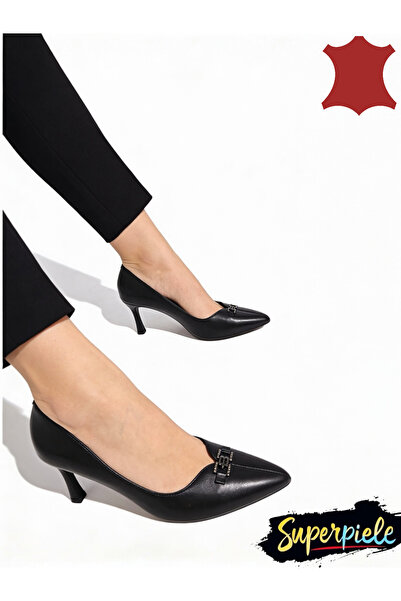 ANGEL BLUE Pantofi dama negri stiletto din piele naturala cu catarama decorativa