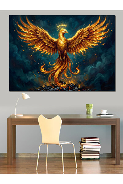 Artmeg Rising Golden Phoenix Figure Decorative Canvas - Mdf Wood Painting