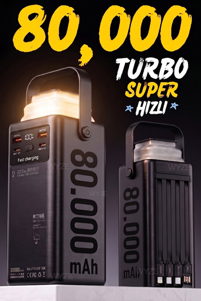 80,000 mAh 22.5W/PD Fast Charging Portable Powerbank with Self Wired and Charging Indicator