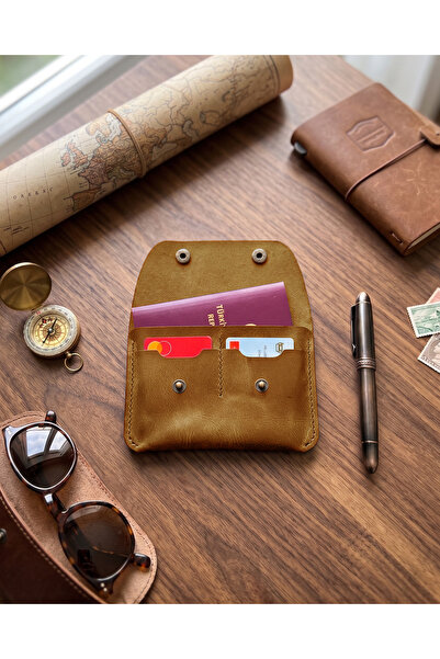 BUO Leather Hakiki Deri Pasaport Kılıfı, Çıtçıtlı Kapak Seyahat Cüzdanı, Unis...