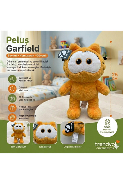 TIGOES Garfield Oyuncak Peluş 25 cm Sevimli Figürlü Yumuşak Uyku Arkadaşı Hed...