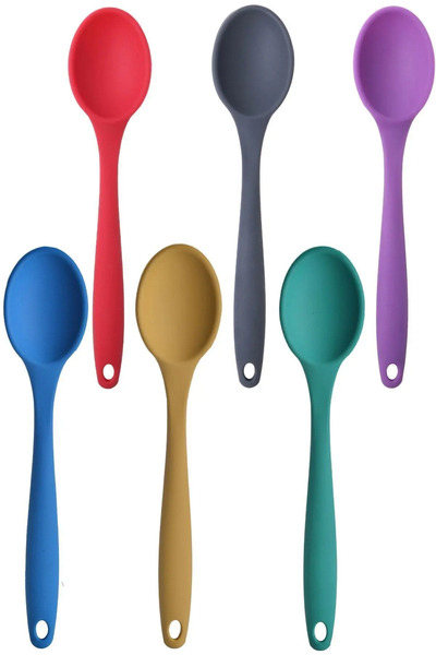Kittiwake Home Life 6-Piece Silicone Kitchen Spoon Set 27 cm – Heat-Resistant Non-Stick Serving and Mixing Spoon Colorful Set
