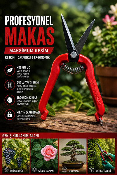 plant-home Profesyonel Bahçe Budama Makası – Yaylı Sistem, Keskin Çelik Uç, E...