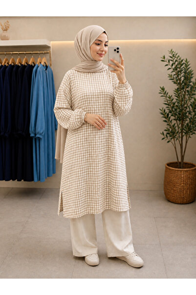 MİSSBAH Gofre Piti Kareli Tunik
