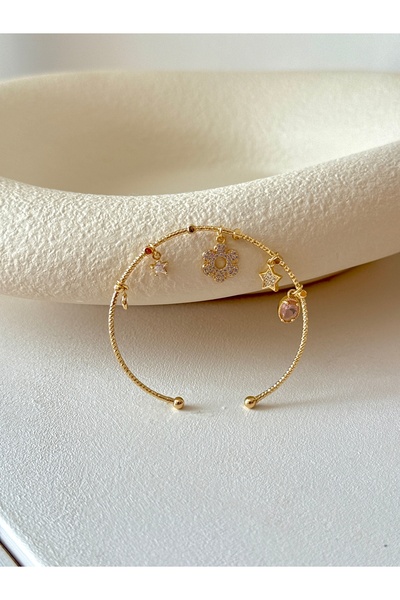 YOUES JEWELRY Çelik 14K Altın Renk Sallantılı Charmlı Ayarlanabilir Bileklik