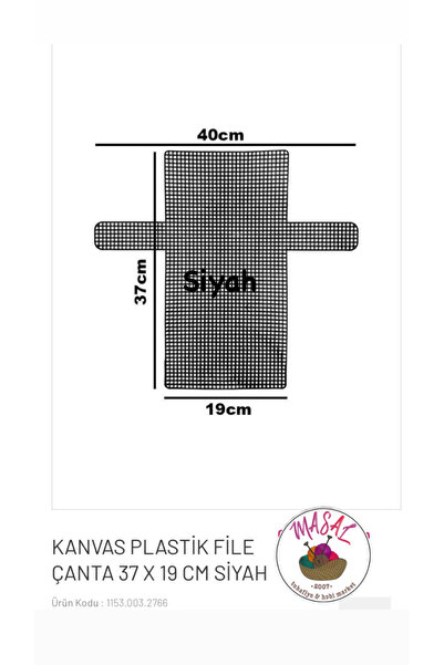 MASAL TUHAFİYE KANVAS SİYAH KÖŞELİ PLASTİK ÇANTA KANVASI 37*19 CM