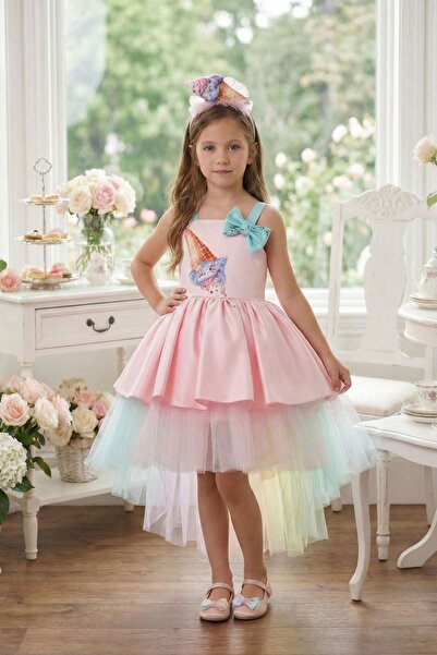 HAUSEkids 3-7 Yaş Ice Cream Dress Kız Çocuk Elbise-Pembe