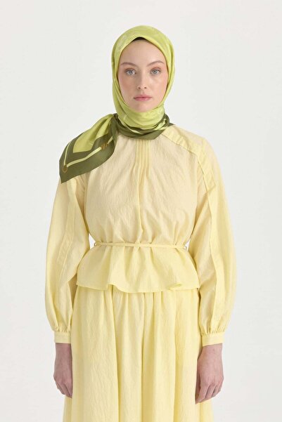 Nihan Seren Twill Silk Scarf Lime