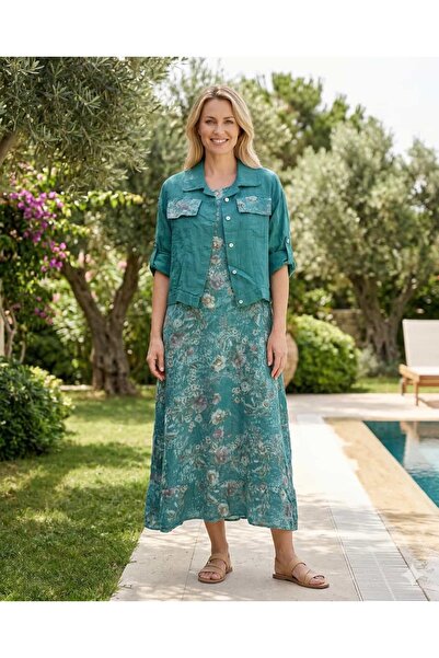 Punta Otantik YG10160 Costum cu jachetă din in, cu imprimeu floral italian, c...