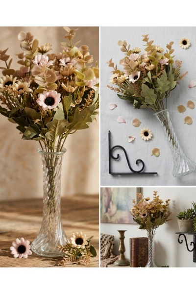 OSO HOME Buchet de margarete cu flori artificiale, culoare crem-roz, 5 ramuri...