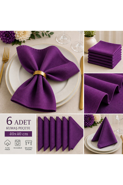 Sister Home Design Set of 6 Fabric Napkins 40X40 cm – Stain Resistant - Luxur...