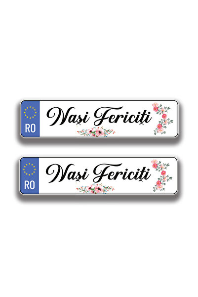 OEM Set 2 bucăți – Plăcuțe auto decorative pentru nuntă – „Nași fericiți”, cu...