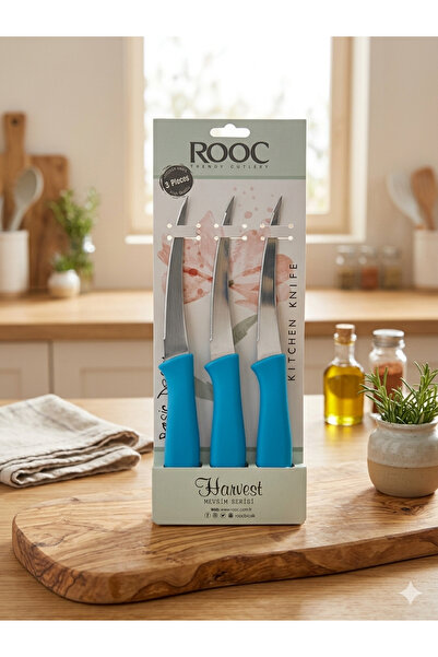 Rooc 3'lü Meyve Bıçağı Renkli Lazer Tırtıklı MR-003