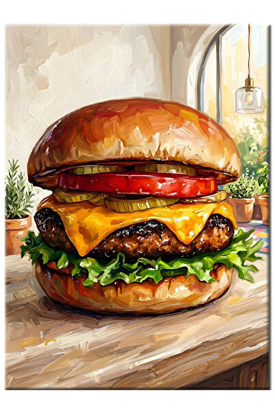 Bedeko Tahta Sunum Üstünde Büyük Hamburger Mdf Ahşap Tablo