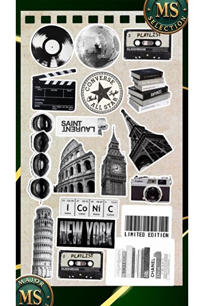 Major Selection Black and White Retro Vintage Sticker Set Laptop Tablet Phone...