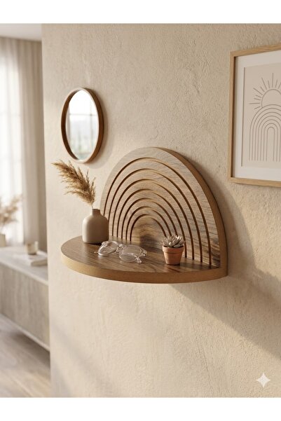 akçehome Modern Bohem Kemerli Duvar Rafı | Sukulent ve Obje Rafı | 35x19x17 cm