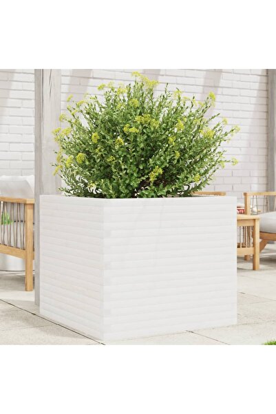 vidaxl Jardiniera de gradina, alb, 80x80x68,5 cm, lemn masiv de pin