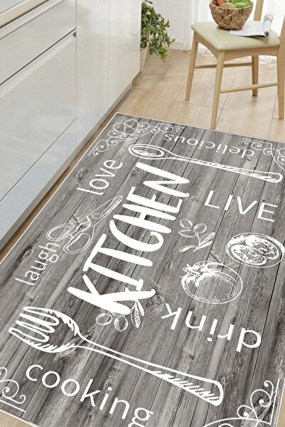 Pelura Halı Mutfak Desenli Kitchen Yazılı Baskılı Kaymaz Yıkanabilir Mutfak H...
