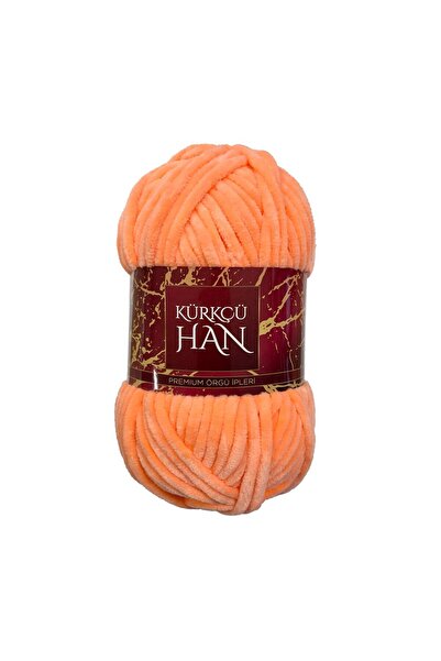 Kürkçü Han Kadife Örgü İpi 50gr %100 Polyester Yumuşak Pofuduk Açık Turuncu