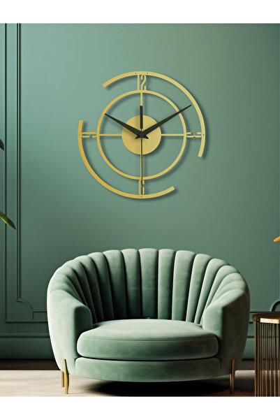 Enova Art Geometrik Çizgili Daire Metal Duvar Saati, Minimal Tasarım, Ev Ofis...
