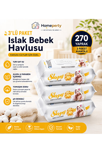 PAWPERTY Sensitive Islak Bebek Havlusu 3'lü Paket 270 Yaprak Hassas Ciltler İçin