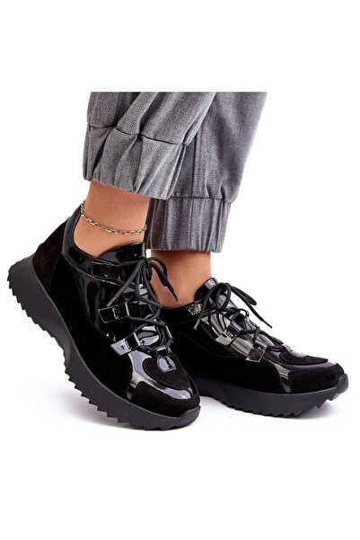 Zazoo Pantofi sport de damă din piele lăcuită M01/2 Negru 40