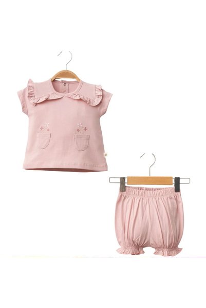 Ozz Baby 100% Cotton Girls Baby & Children Shorts with Shoulder Detail and Ruffle, Summer 2-Piece Set in Sizes for 6/12/18 Months