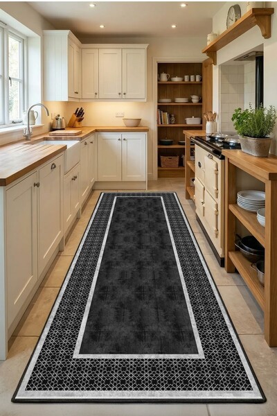 Monnhein Black Kitchen Rug Washable Non-Slip Stain Resistant Digital Printing