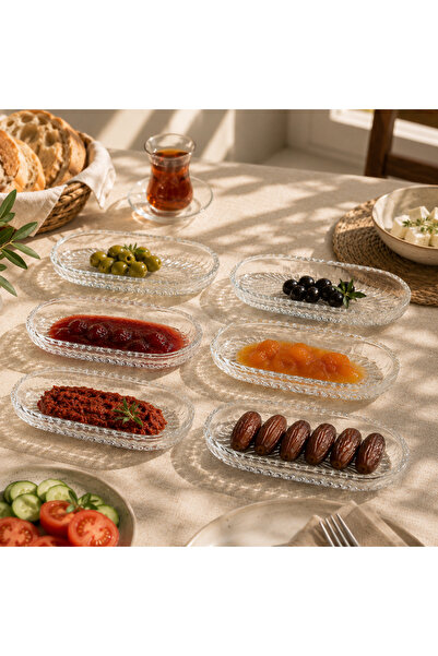 SNA 6 Adet Cam Oval Balık Sırtı Çerez Meyve Meze Sunum Tabağı | Kahvaltı Sunu...