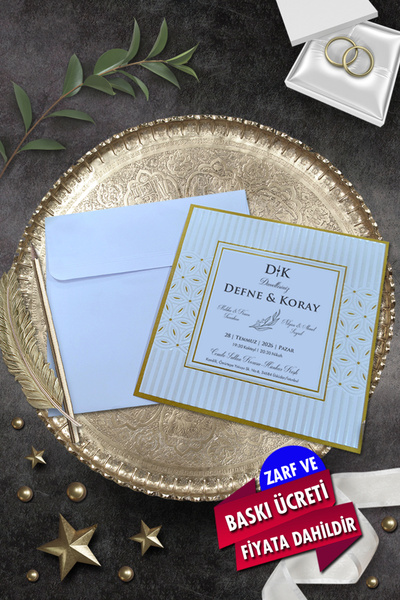 Cem Davetiye Düğün Nişan Nikah Kına Davetiyesi 990 (100 ADET) Baskı Dahil